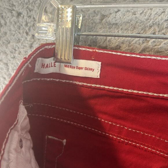 New TRUE RELIGION Size 16 (30) Red Super Stretch Skinny Embroidered Pockets Y2K - Picture 10 of 11